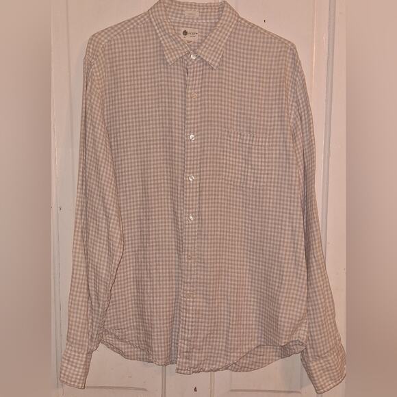 J.Crew Long Sleeve Button Down Gray Cream 100% Linen Men's Size XL Breathable - Picture 1 of 4